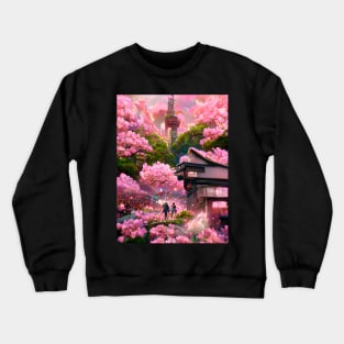 Japanese Sakura Flower Street of Garden World of Cherry Pink Blossoms Crewneck Sweatshirt